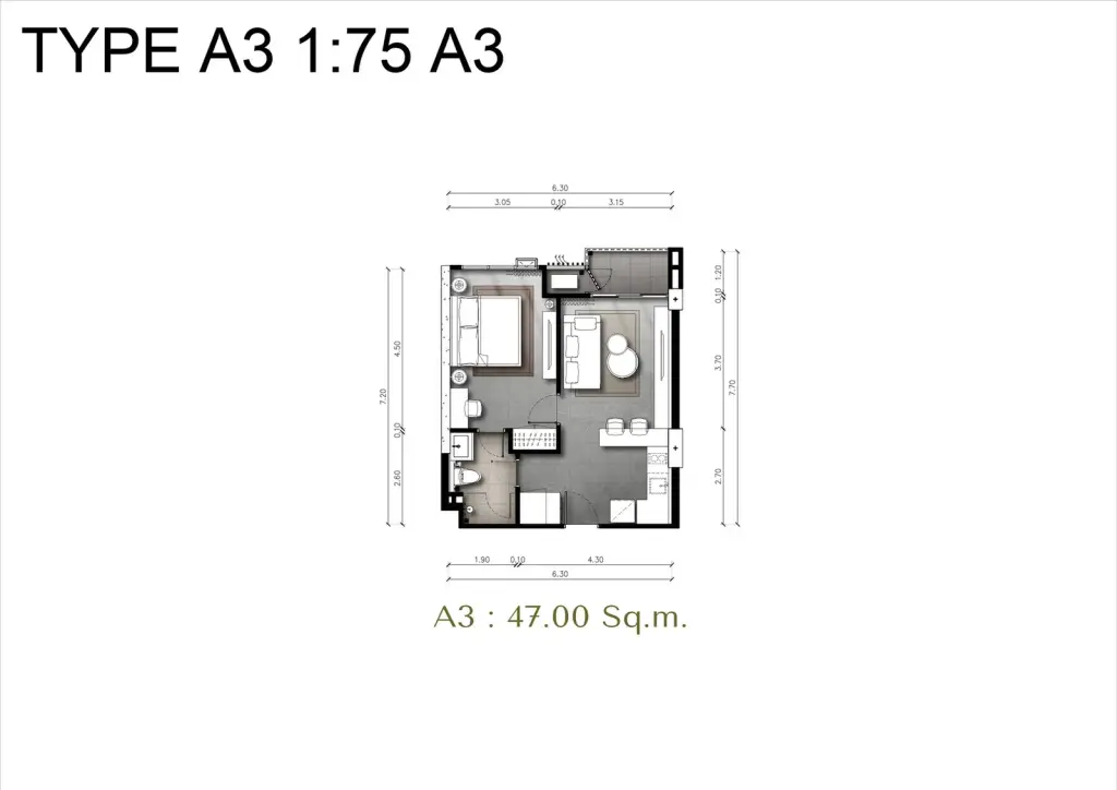 1 Bedroom Condo for Sale at Panora Estuaria: Open-plan living room with beige sofa, coffee table, and kitchen bar.