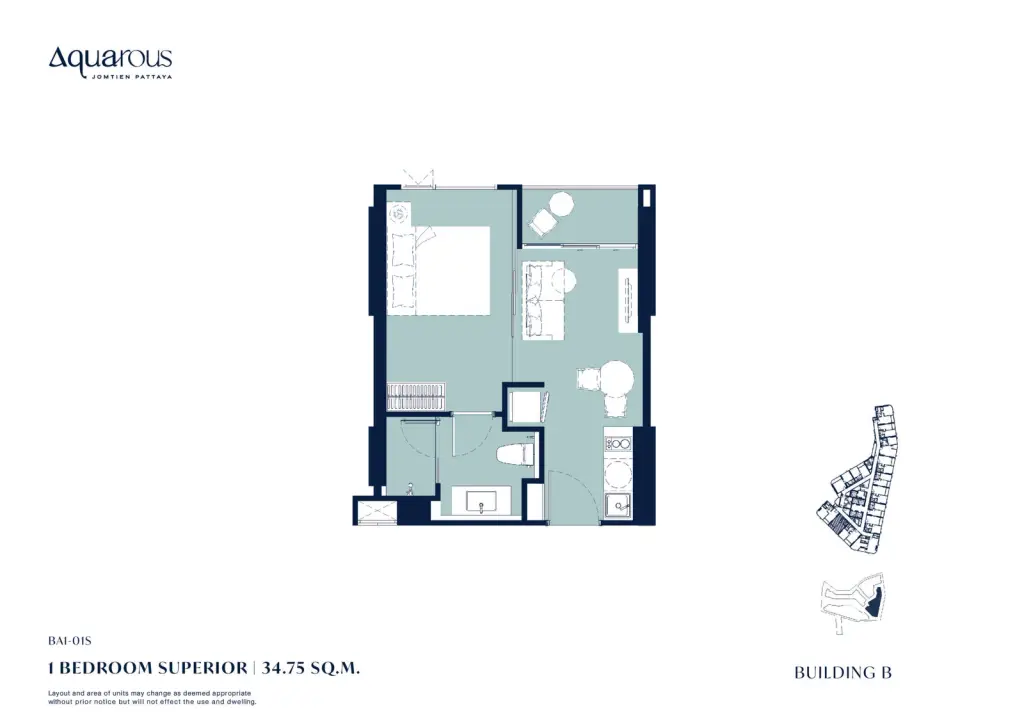 1 Bedroom Condo for Sale at Aquarous Jomtien Pattaya modern kitchen with marble countertop, glass cabinets, black faucet, and washing machine