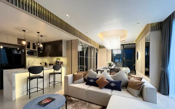 2 Bedroom Condo for Sale in SKYPARK Lucean Jomtien Pattaya luxurious living room with ocean view