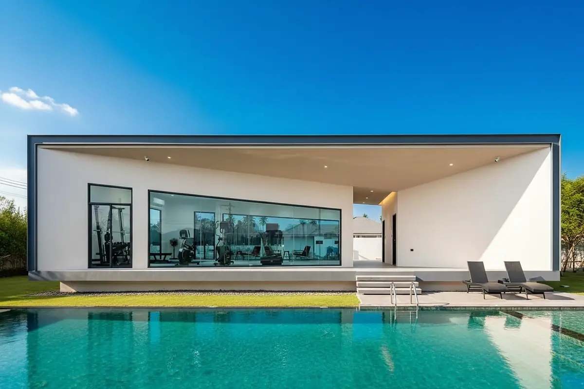 Baan Pattaya 6 modern entrance gate with security booth and lush landscaping under a bright sky.