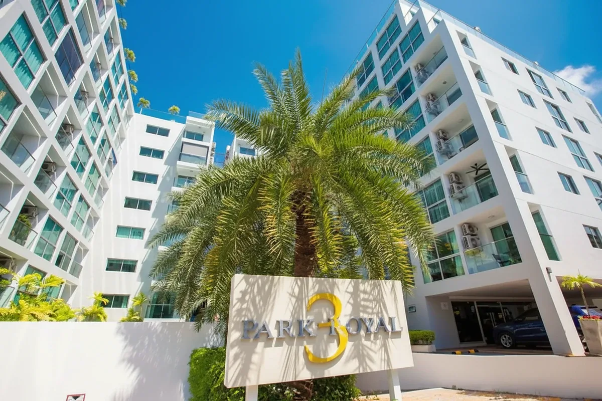Park Royal 3 building exterior with a prominent sign and palm tree.