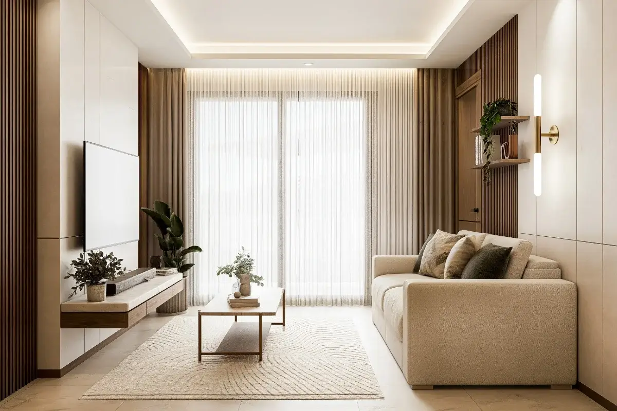 3 Bedroom Condo for Sale at Siam Oriental Beach, living room with sofa, coffee table, and large window.