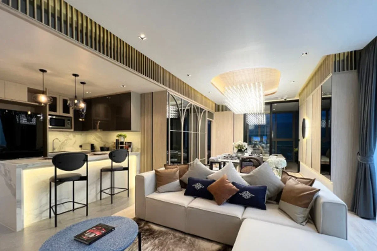 2 Bedroom Condo for Sale in SKYPARK Lucean Jomtien Pattaya luxurious living room with ocean view