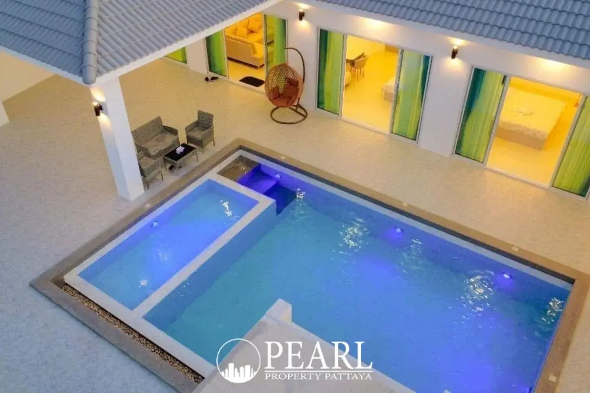 5 Bedroom House for Sale in Thamber Private Pool Villa spacious living room with modern furniture