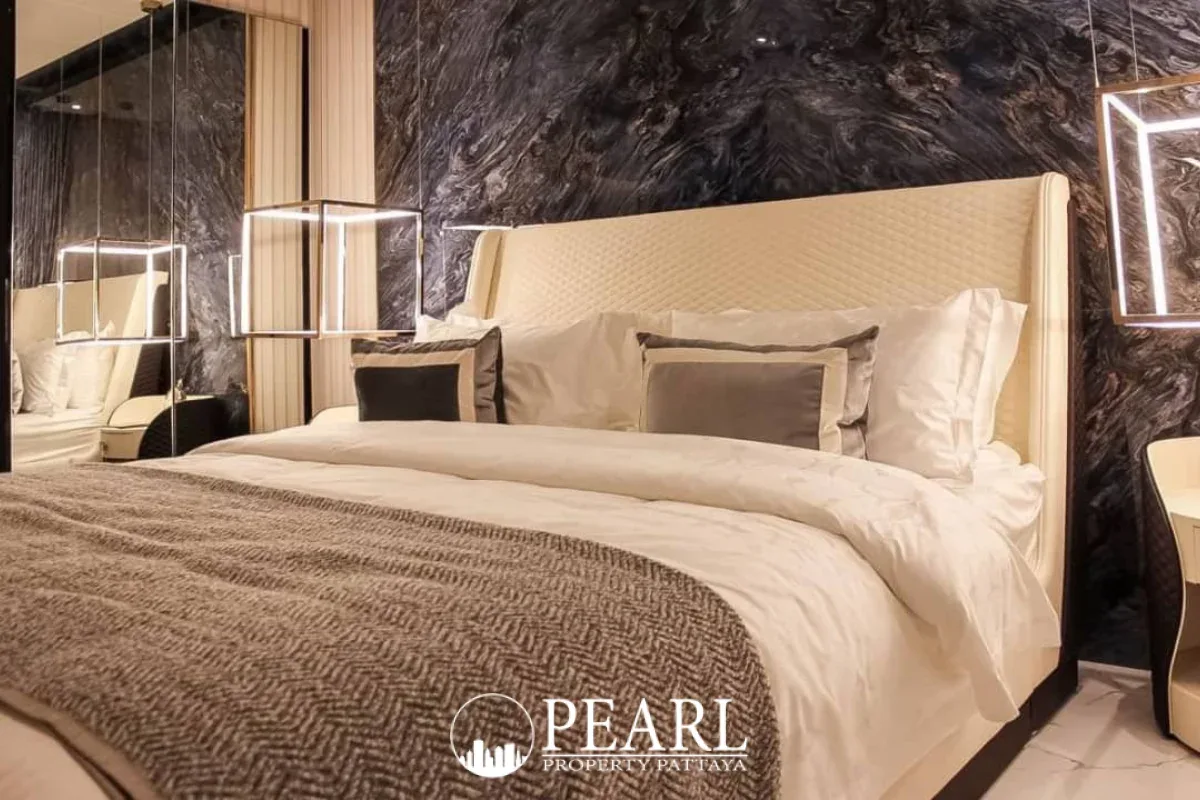 2 Bedroom Condo for Sale in Grand Solaire Pattaya elegant bathroom with walk-in shower and vanity