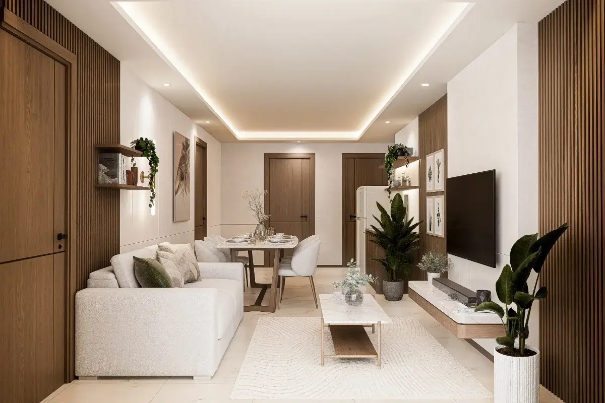 3 Bedroom Condo for Sale at Siam Oriental Beach, spacious living and dining area with modern decor.