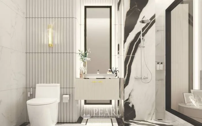 2 Bedroom Condo for Sale in The Embassy Jomtien bathroom with shower and vanity