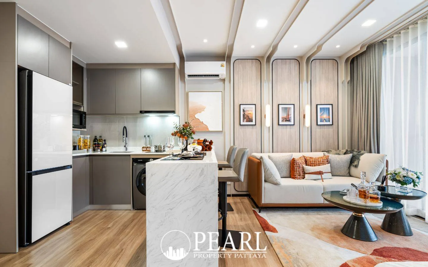 1 Bedroom Condo for Sale in Aquarous Jomtien Pattaya living room with modern furniture