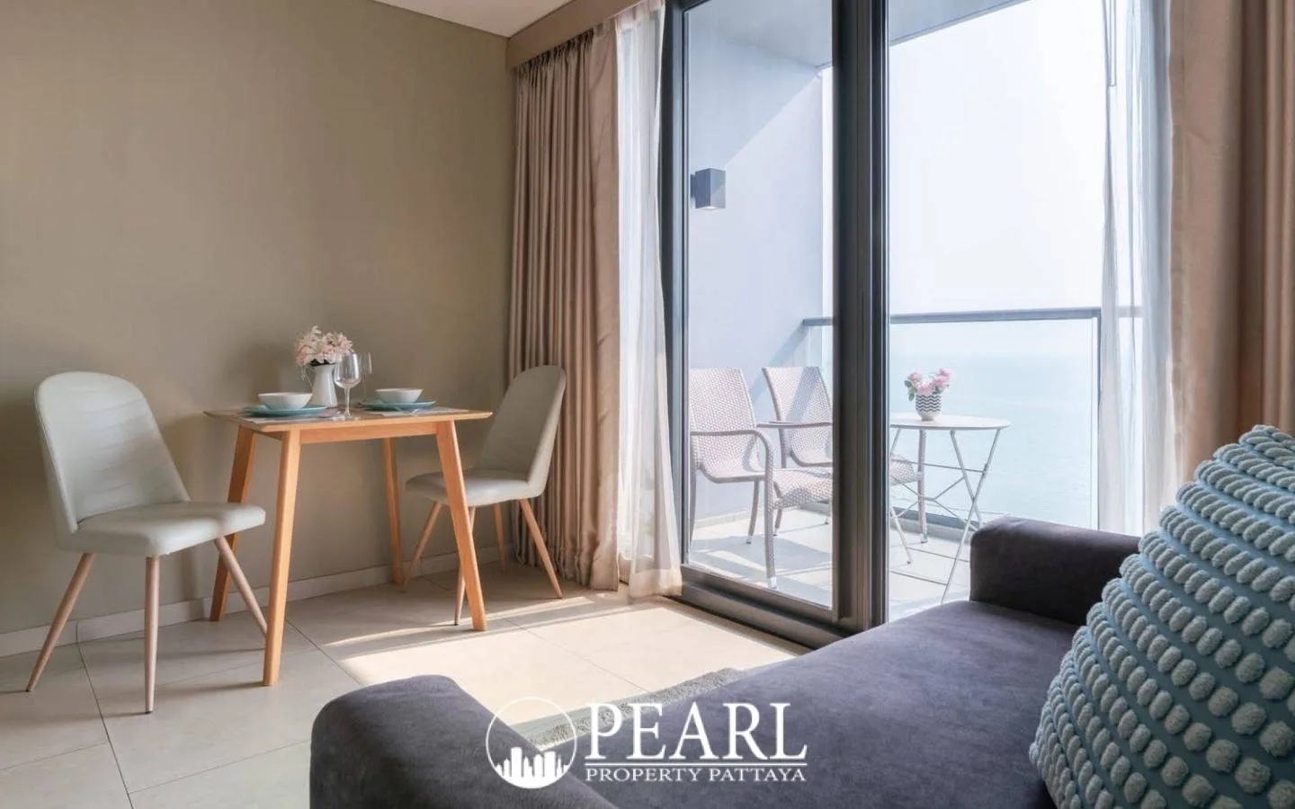 1 Bedroom Condo for Sale in Zire Wongamat private balcony overlooking the ocean