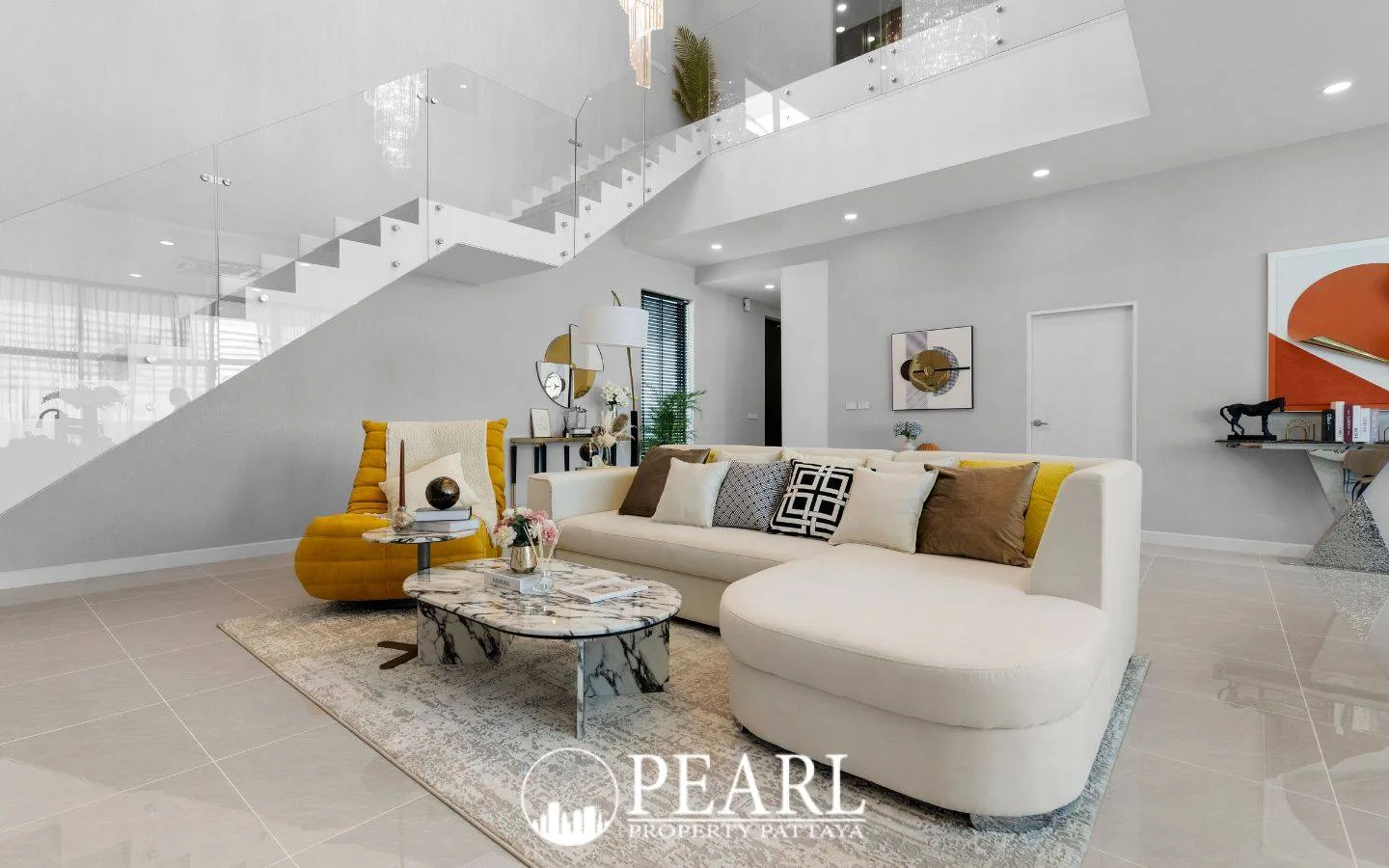 4 Bedroom House for Sale in Thamber Private Pool Villa spacious living room with modern furniture