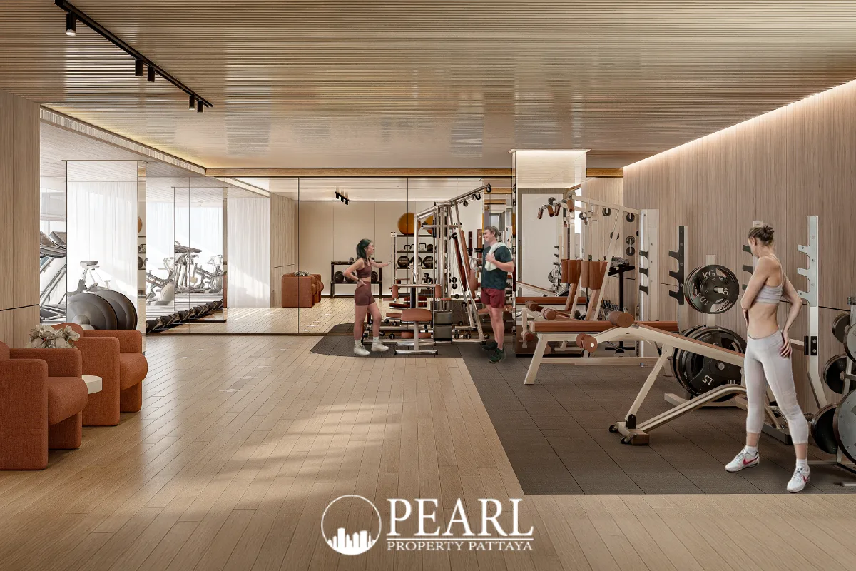 Avenue Boutique Pattaya: Contemporary fitness center with various exercise machines and wooden accents.