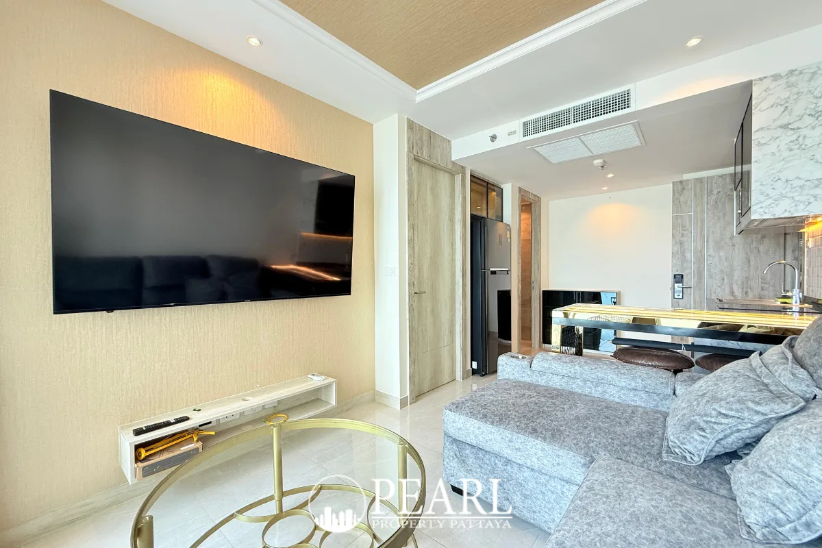 1 Bedroom Condo for Rent in Riviera Monaco, spacious living room with modern furniture